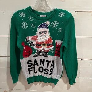 Well Worn Sequin Crewneck Santa Floss Sweater, size M, ugly sweater party, EUC